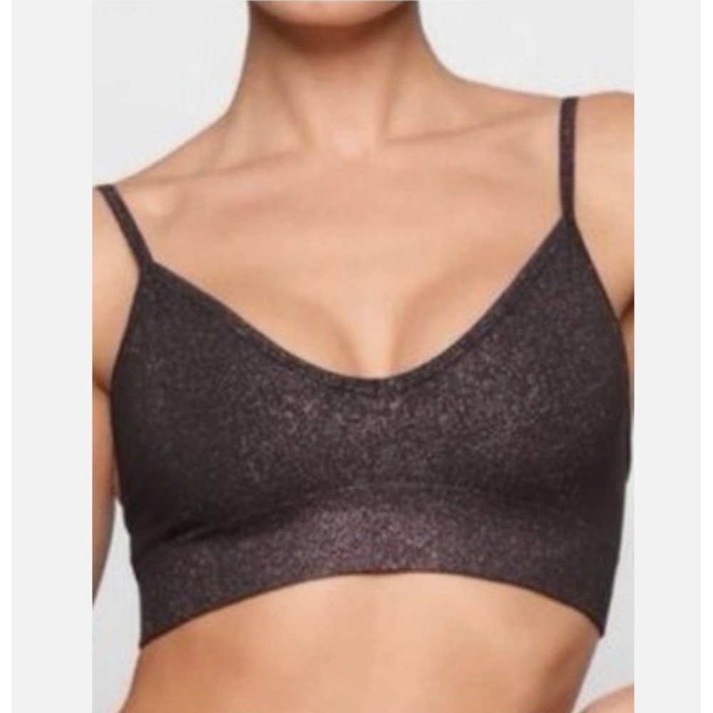 SKIMS Seamless Bralette Women XL Bronze Excellent Metallic Shimmer V-Neck